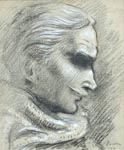 Laurence Olivier, pencil 1950. The original now hangs behind the bar at the ‘actors club’, the Garrick, in central London.